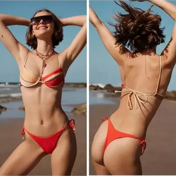 New! Set! Zulu & Zephyr Free People‎ Tie Curve Brief Bikini, size 10 - Picture 2 of 15